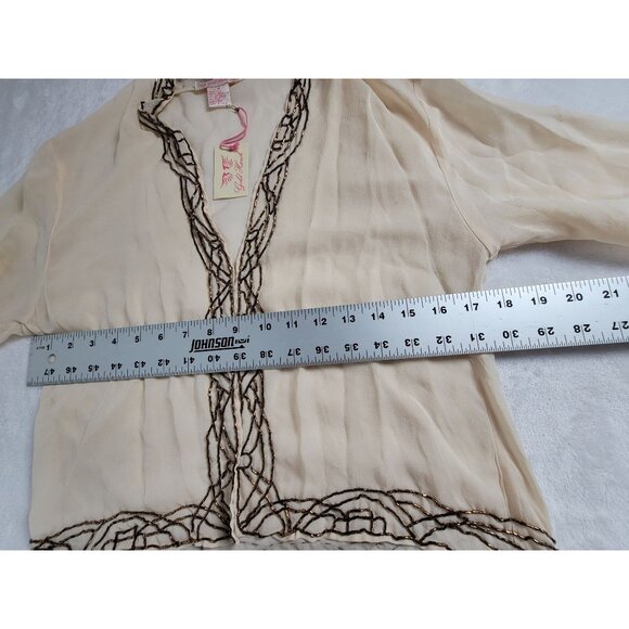 Gold Hawk Womens Beige Silk Beaded Trim Cardigan Shrug Jacket Medium New $165 - Picture 7 of 8